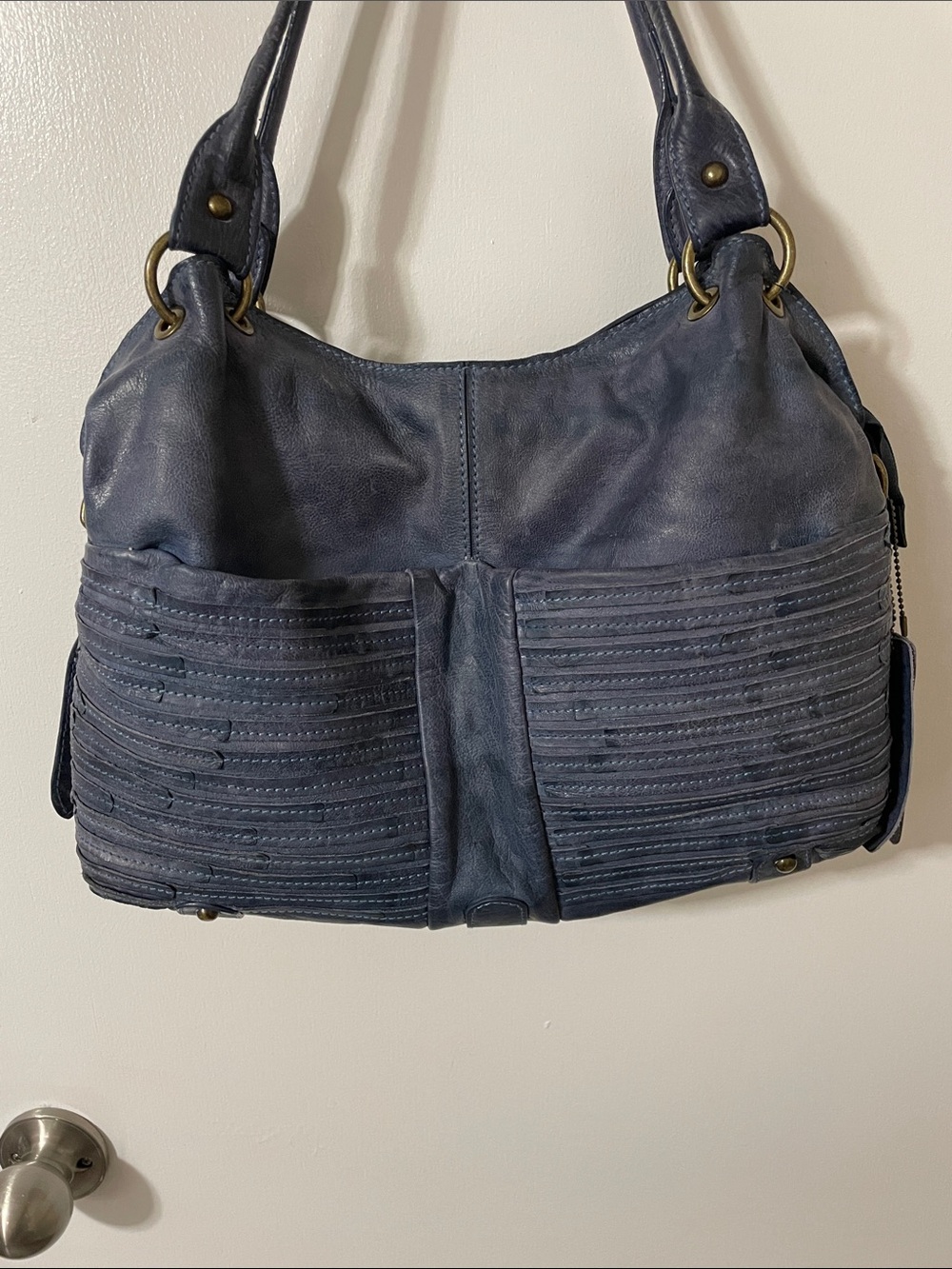 Nino Bossi Leather Bag in Distressed Denim Colour